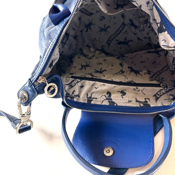 Longchamp Blue Leather Le Pliage Cuir Top Handle Crossbody - Picture 5 of 14